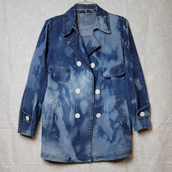 Bleach Distressed Denim Peacoat - Picture 1 of 10